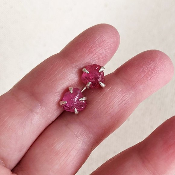 Sterling silver raw ruby studs - Picture 4 of 5